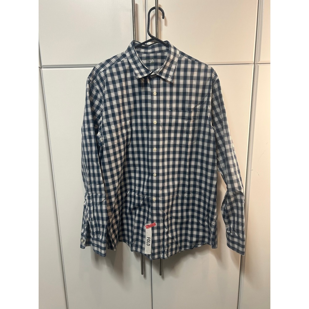 Eddie Bauer Mens Navy Blue White‎ Plaid Long Sleeve Button Down Shirt Large